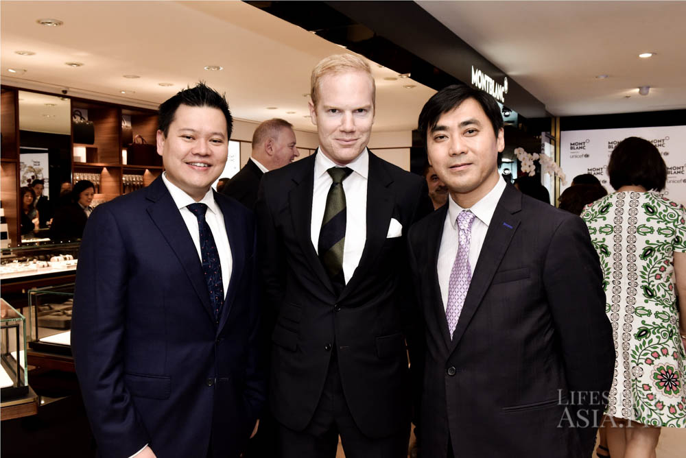 Montblanc Senior Sales Manager for SEA Nathanael Tan, Montblanc President for SEA Matthiew Dupont, Montblanc Sales Director for SEA Kenneth Shek