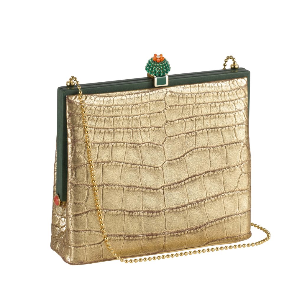 Cactus de Cartier bag - Crocodile skin tanned with 24-carat gold dust, brooch clasp in emeralds, carnelians, diamonds and 18-carat yellow gold