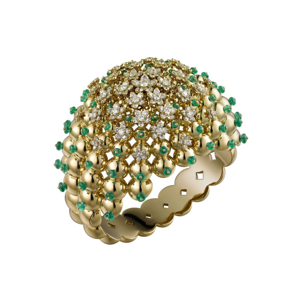 Cactus de Cartier bracelet, 18-carat yellow gold, emeralds, set with 204 brilliant-cut diamonds