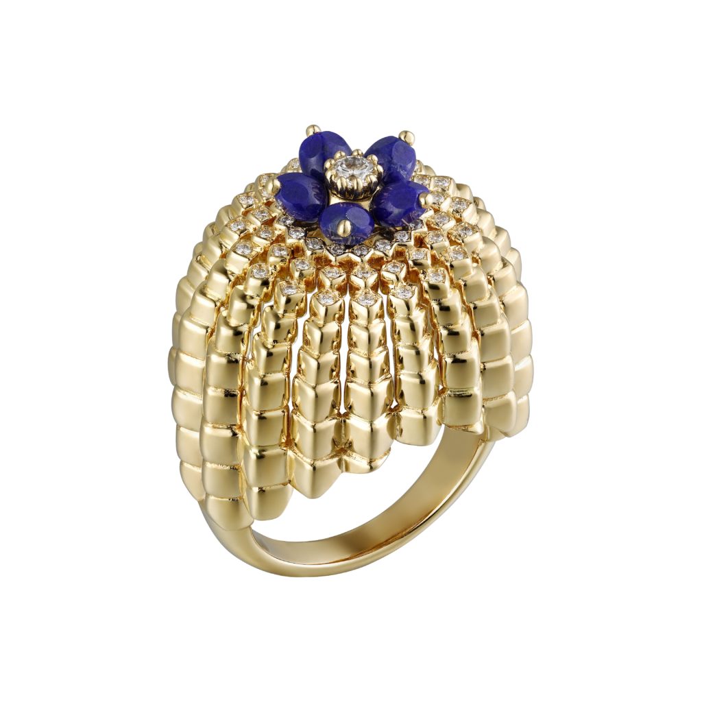 Cactus de Cartier ring, 18-carat yellow gold, lapis lazuli, set with 55 brilliantcut diamonds