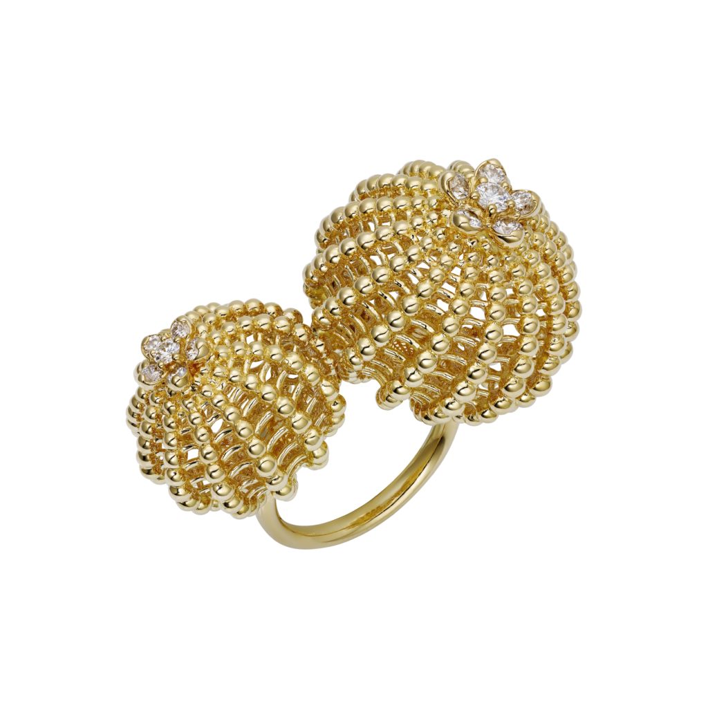 Cactus de Cartier ring, 18-carat yellow gold, set with 12 brilliant-cut diamonds