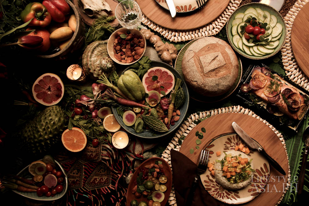 A cornucopia of food and a vibrant decorative scheme are hallmarks of a dinner prepared by Ina