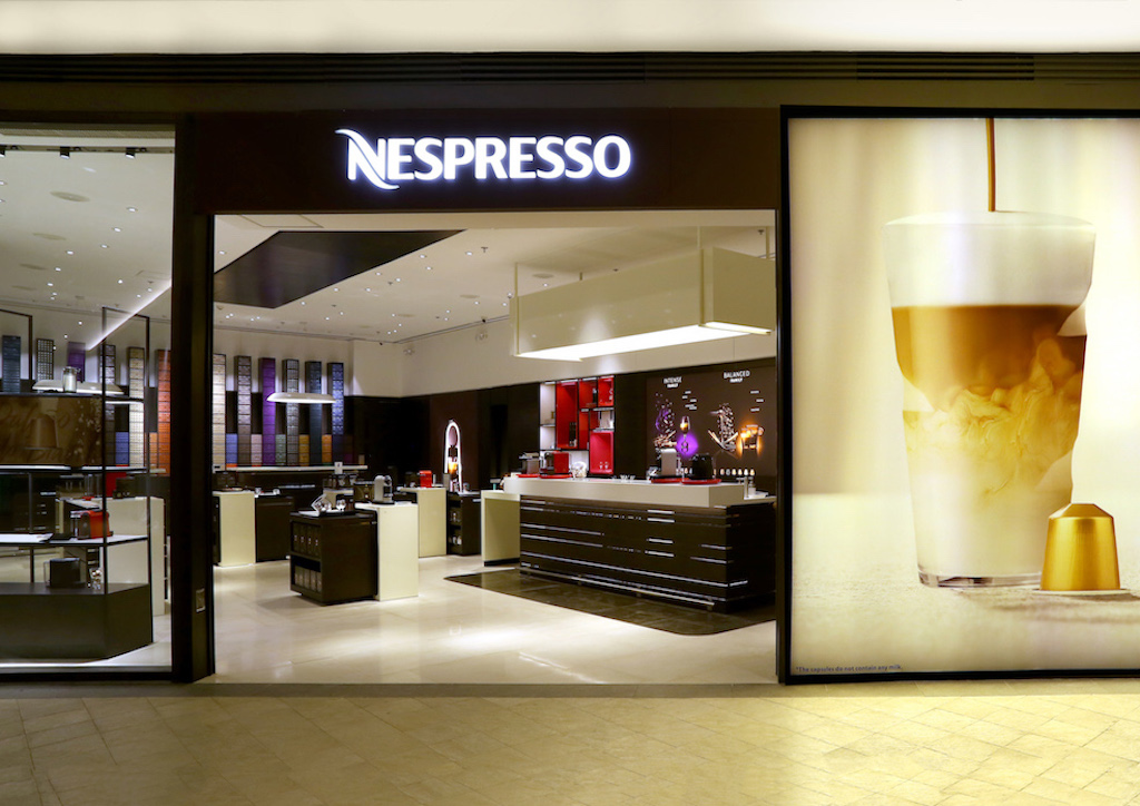 The entrance to the Nespresso Boutique is welcoming for both seasoned coffee drinkers and those looking to dip their toes in a world of caffeine.