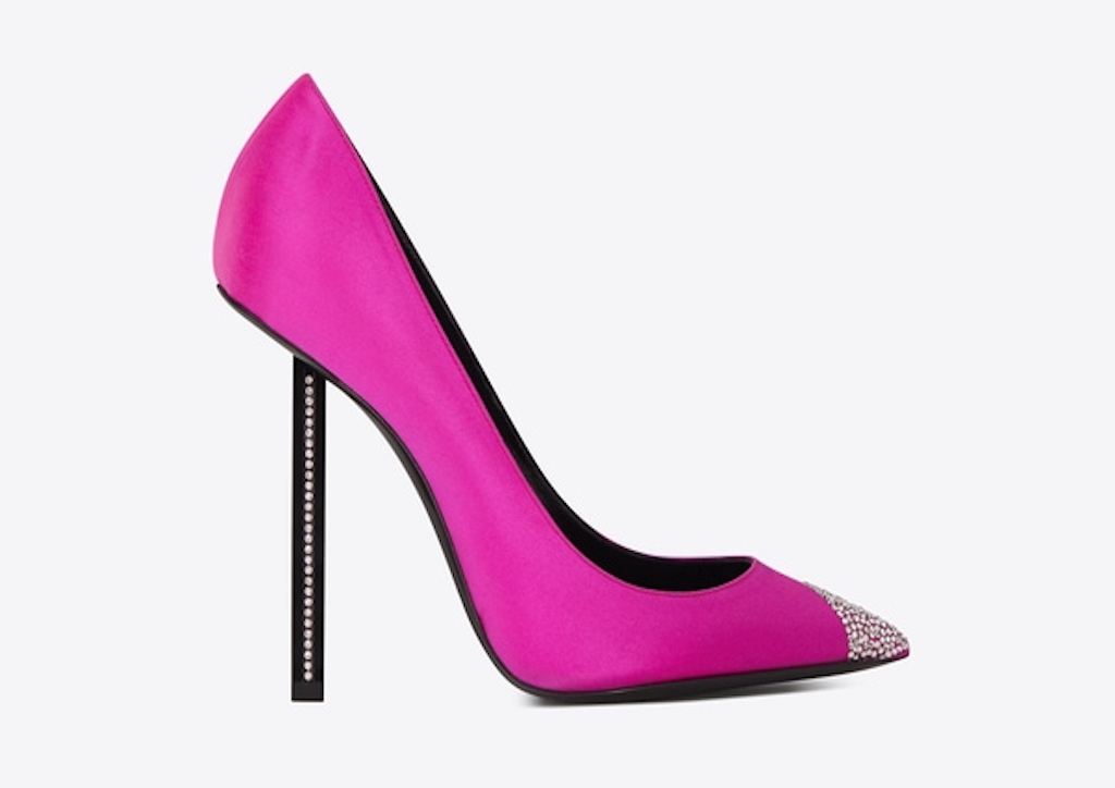 YSL 110 Pumps in Fuchsia Satin and White Christmas