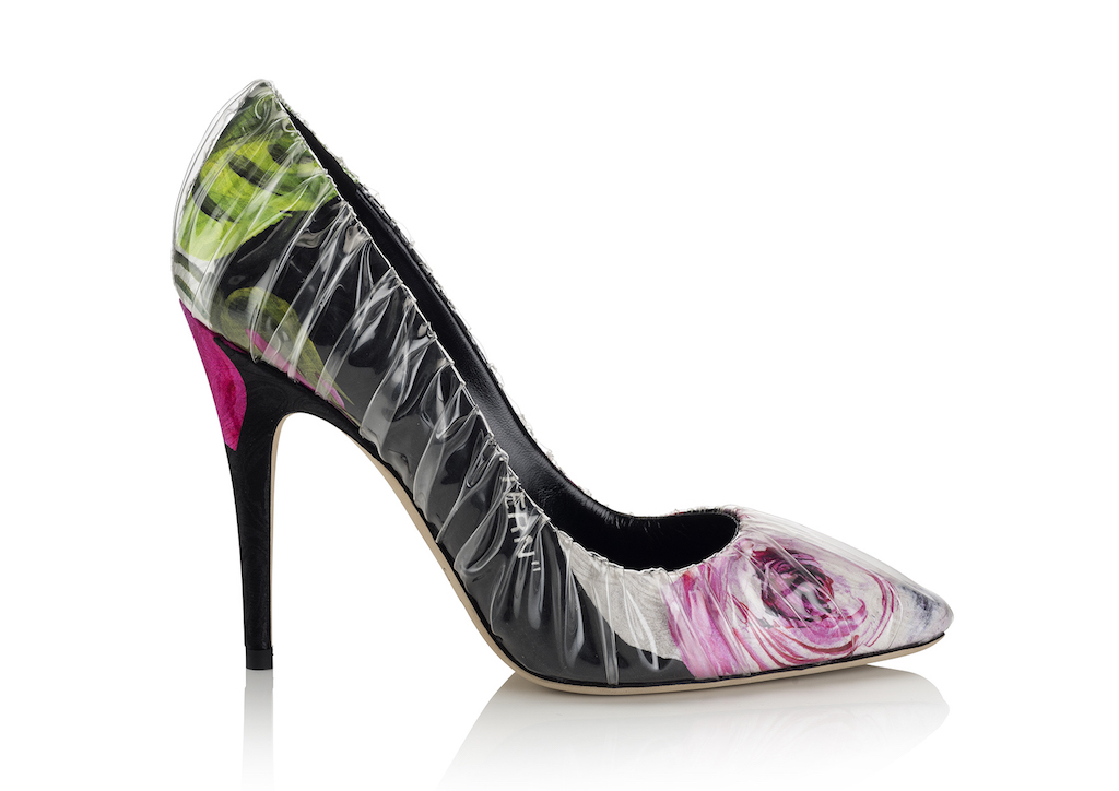 Jimmy Choo x Off-White™ SS18 - Anne 100 - Satin W Rouched Transparent Overlay - Floral Mix 