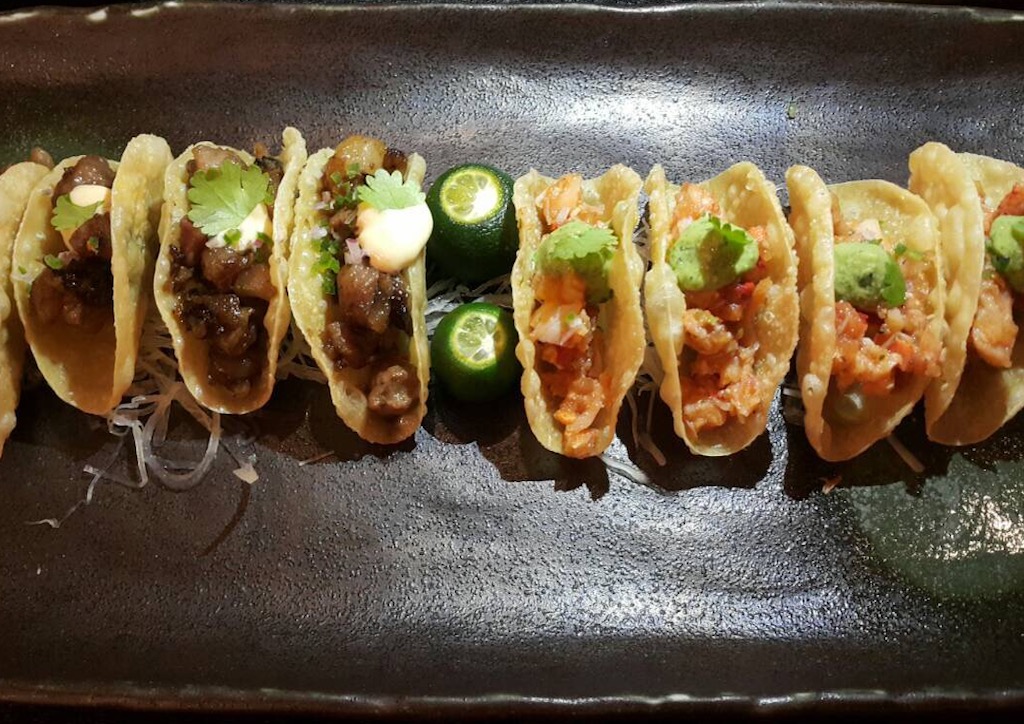 Assorted Nobu Mini Tacos of king crab, tuna, wagyu, salmon avocado and pork