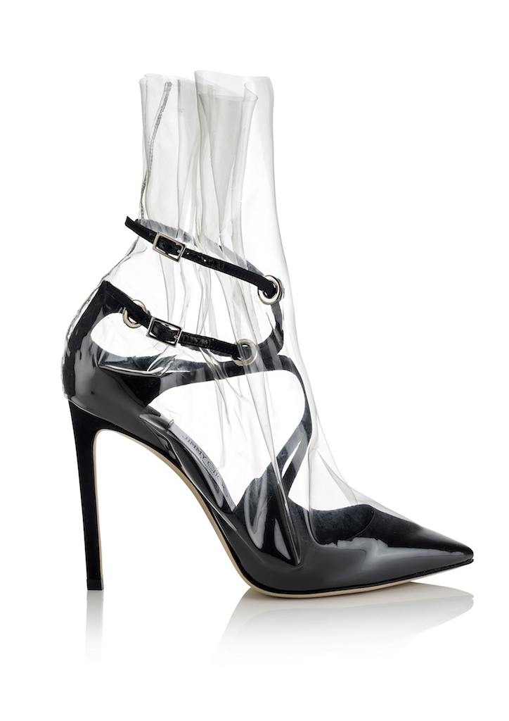 Jimmy Choo x Off-White™ SS18 - Claire 100 - Satin W Rouched Transparent Overlay - Black 