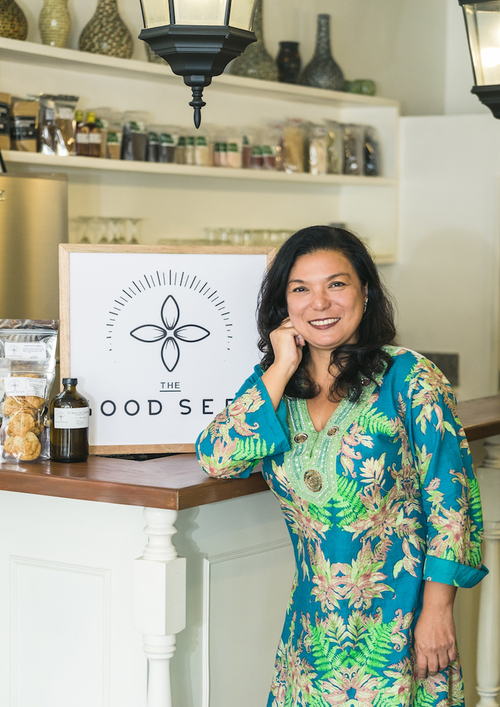 Denise Celdra at her restaurant, The Good Seed All-Natural Cafe and Grocery