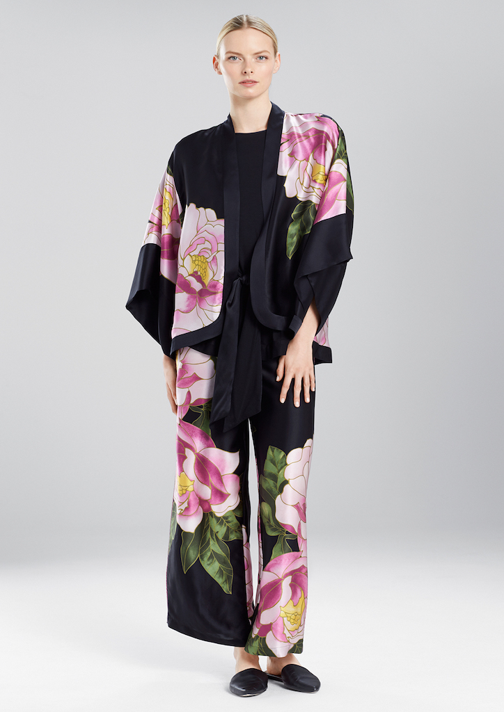 Josie Natori SS 2018 Collection Clair de Lune 100% Silk Bed Kimono Jacket and Pants