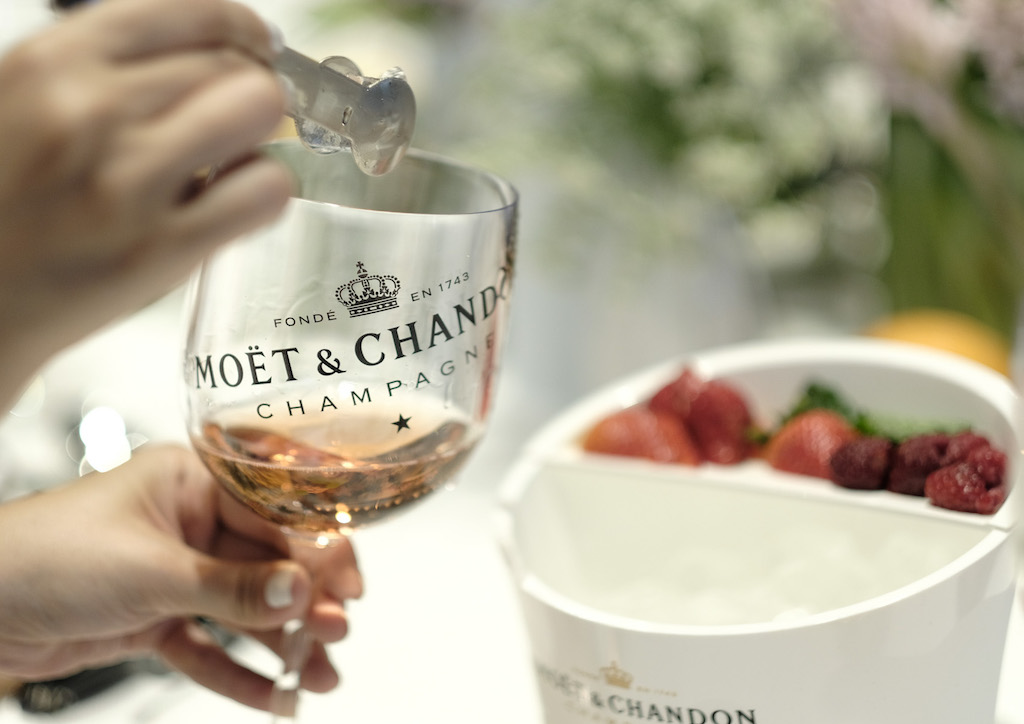 The vivid pink Moët & Chandon Ice Impérial Rosé is ideally paired with the juicy fruits of summertime