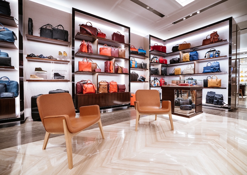 Each space in the Longchamp store is uniquely designed 