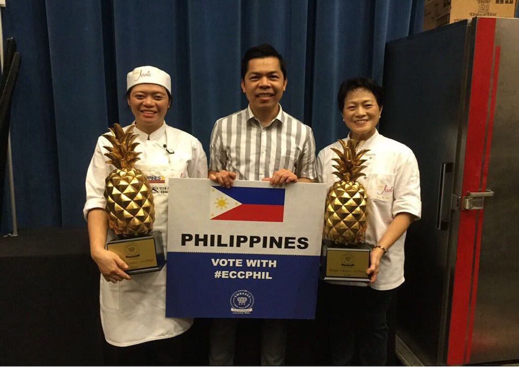 A victory for Team Philippines! The Sincioco's Sisig dish won the Judges' Choice Award and the Audience Choice Award. They are photographed here with Mr. Ivan Gonzales of the Philippine Embassy, who was also their bartender for the competition. 