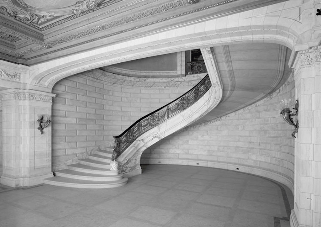 The grand staircase in the 5th Avenue home
