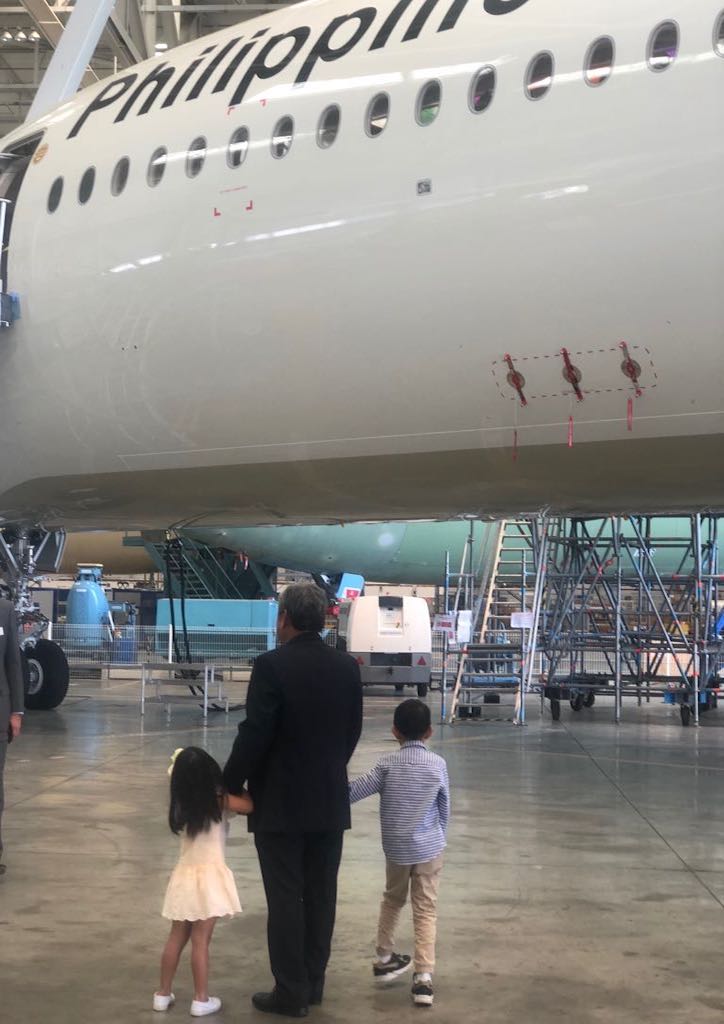 PAL President Jaime Bautista showing the A359 XWB to his grandchildren, the next generation of air travelers