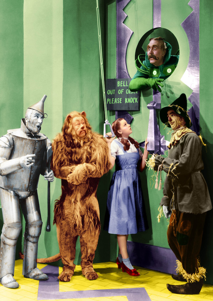 Jack Hailey, Burt Lahr, Judy Garland, Frank Morgan and Ray Bolger in The Wizard of Oz (1939)