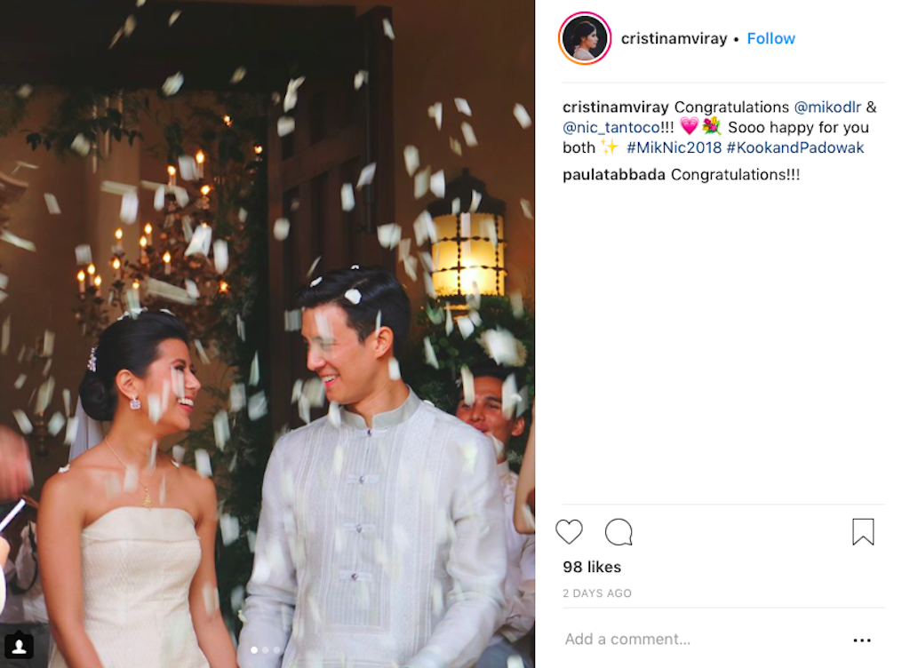 Wedding Day of Nicole Tantoco and Miko de los Reyes. Photograph courtesy of @cristinamviray (Instagram)