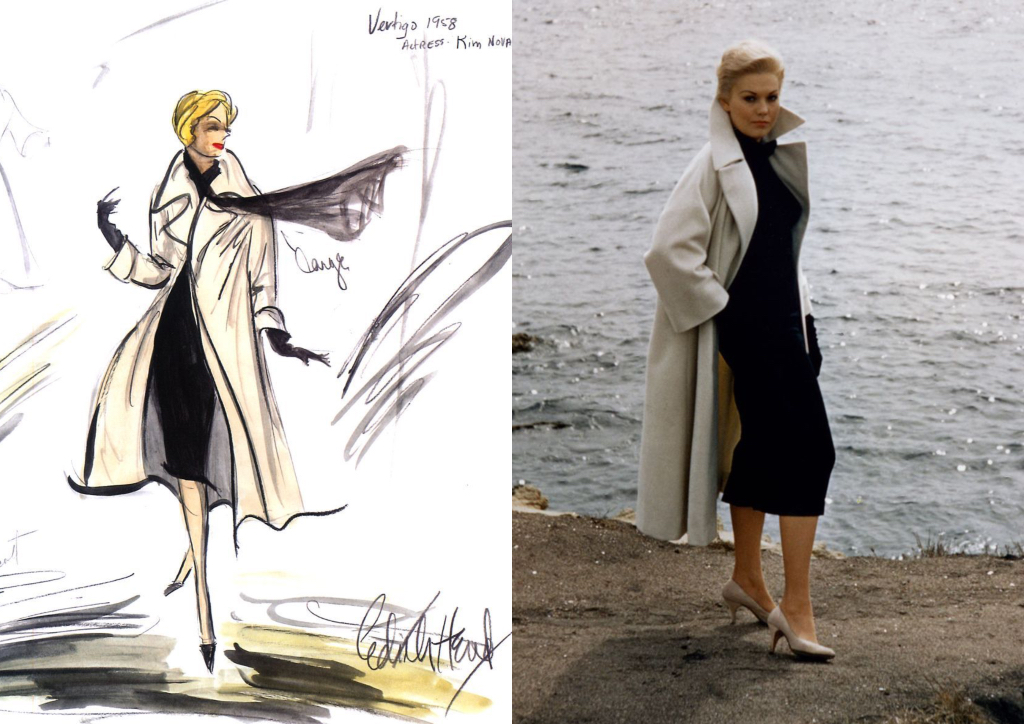 Edith Head's original sketch for an outfit worn by Kim Novak in Vertigo (1958)