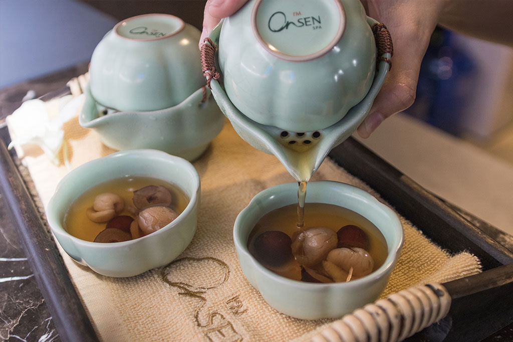 Free-flowing wellness teas at I'M Onsen Spa Tea Lounge