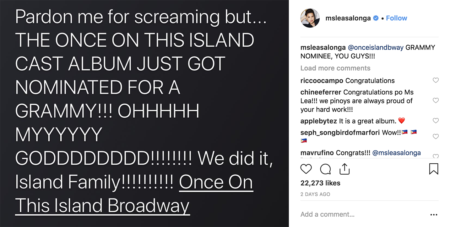 lifestyleasia.onemega.com Lea Salonga Earns First-Ever Grammy Nomination for 'Once on This Island'