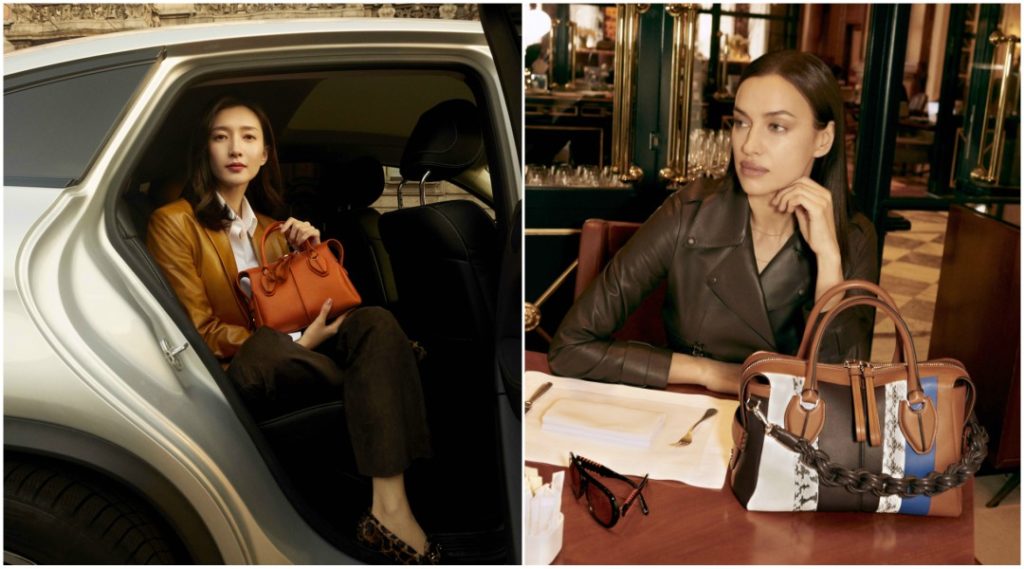 Maggie Jiang and Irina Shayk with TOD's D-Styling bags