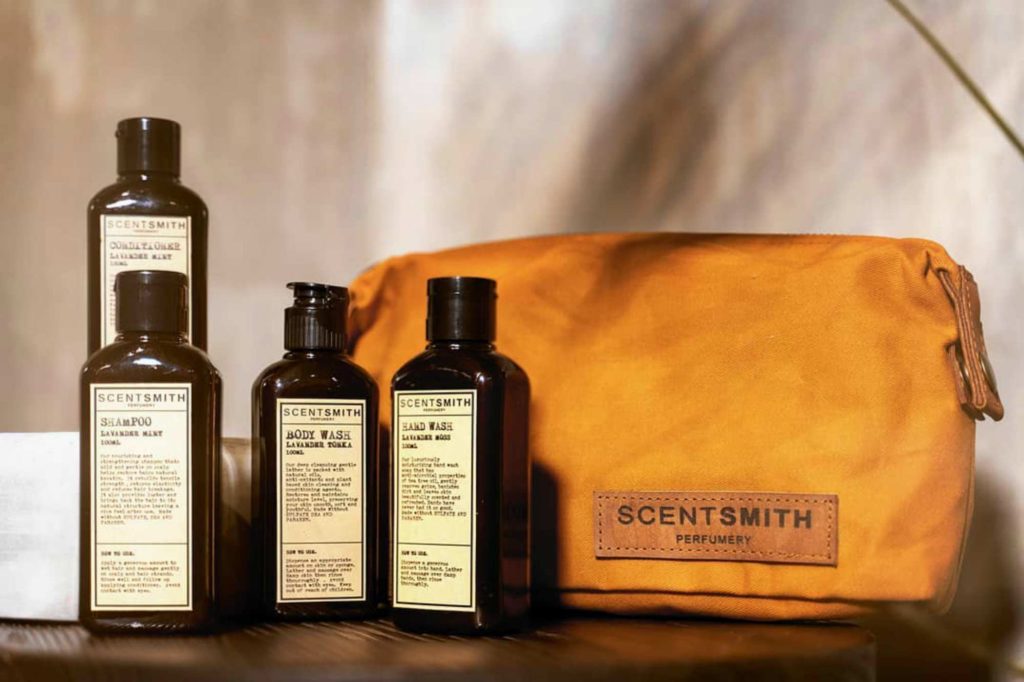 4 bottles of Scentsmith Perfumery hair and body products