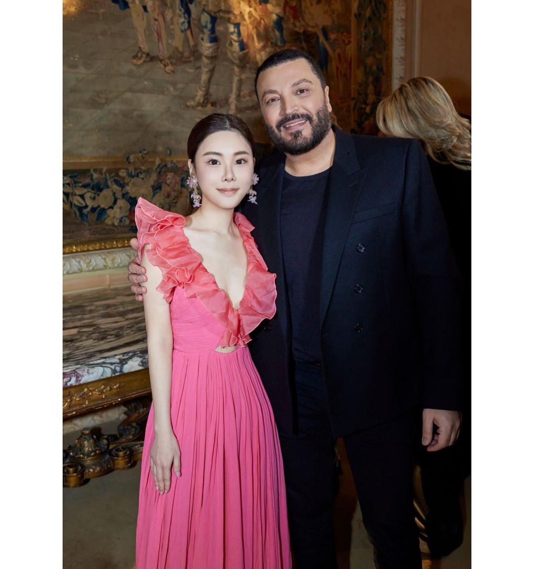 Abby Choi with designer Zuhair Murad during Paris Fashion Week 2023