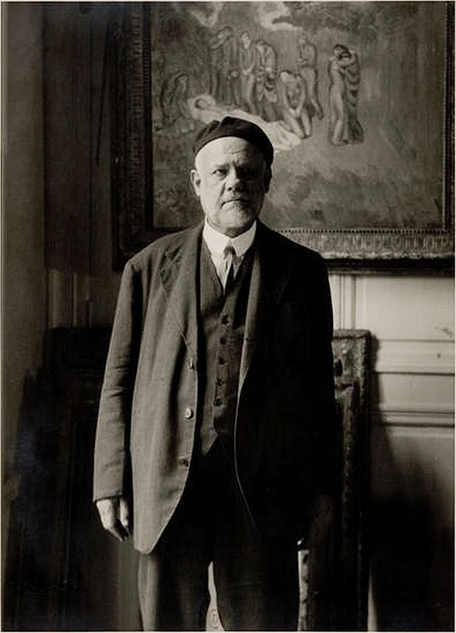Ambroise Vollard standing in front of Picasso Evocacion