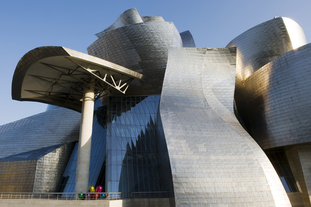 The museum's sculptural walls shine bright during the day