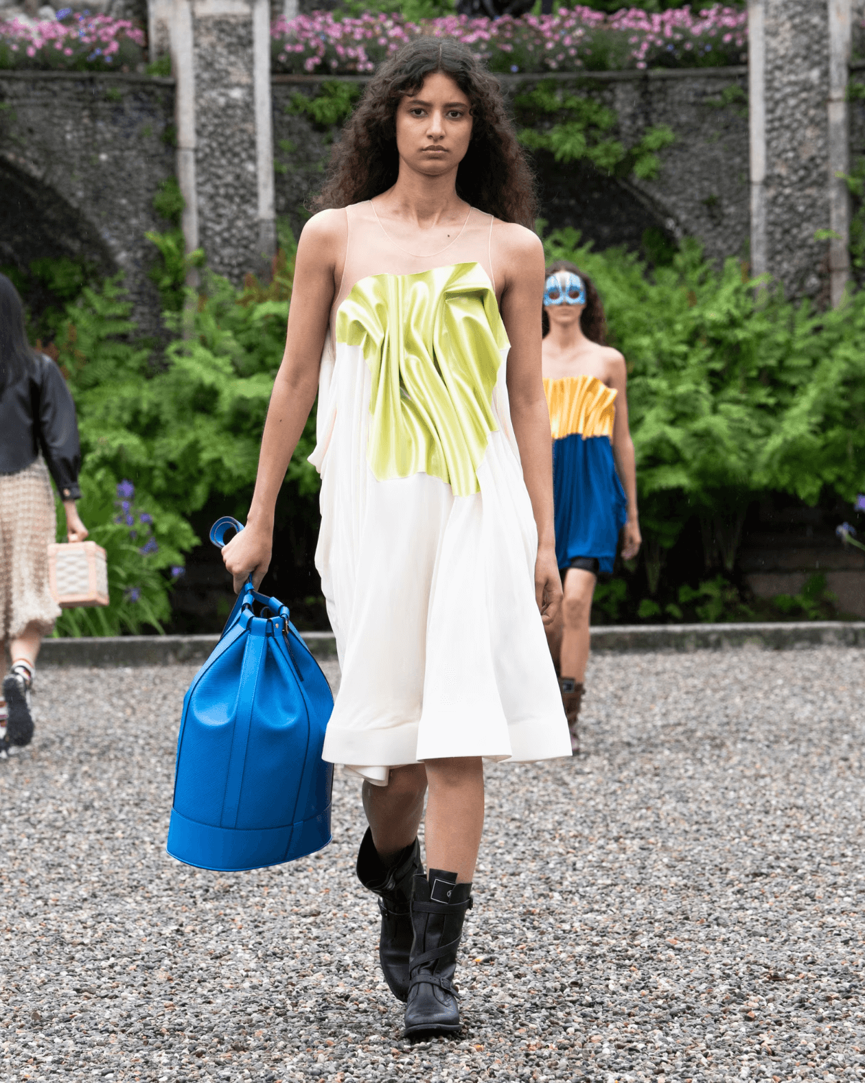 White and green dress from the Louis Vuitton Cruise 2024 Collection