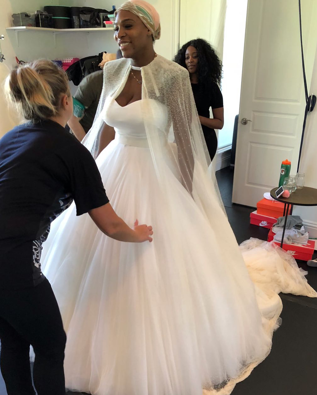 Williams during a gown fitting