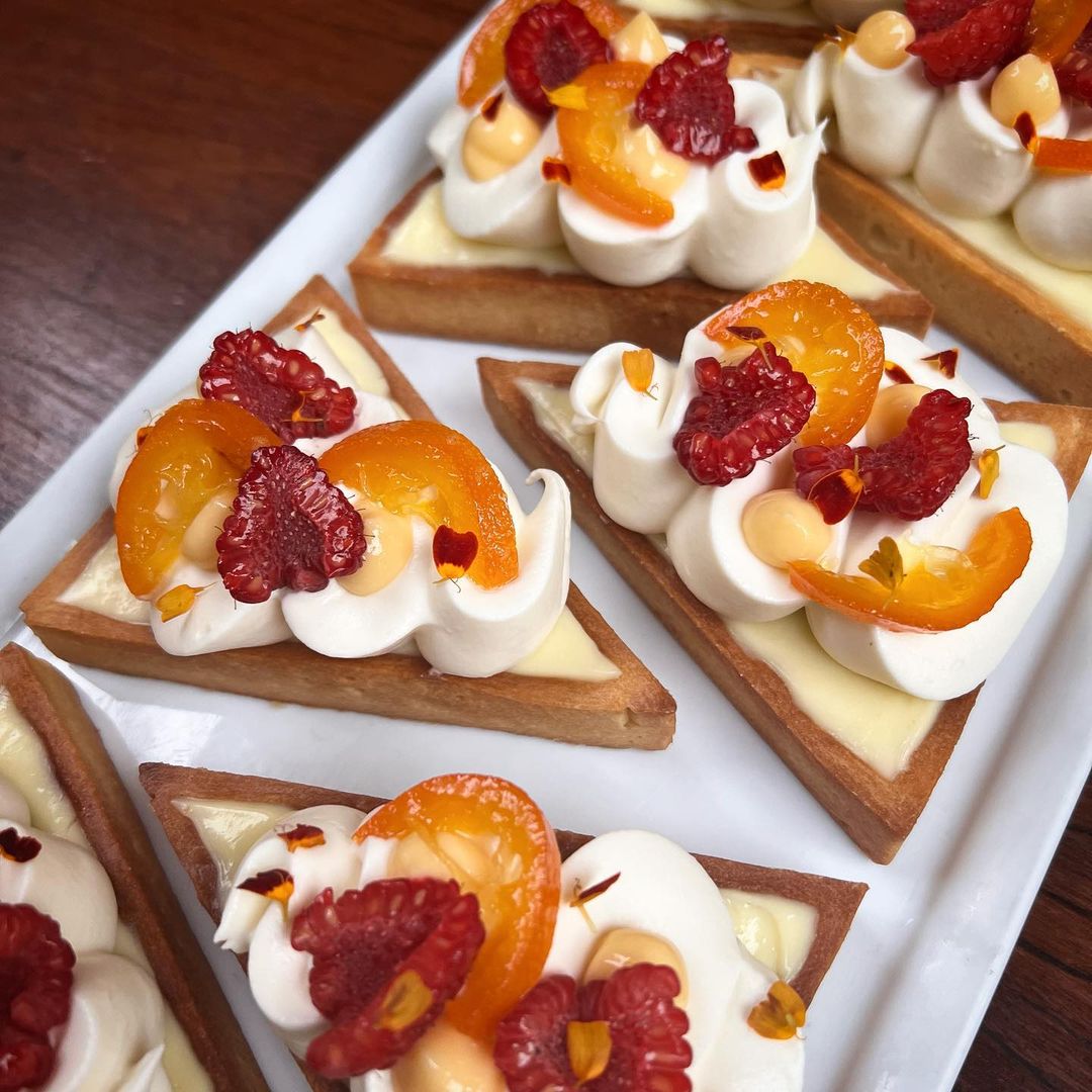 Coconut Raspberry Tarts with Candied Manderquats