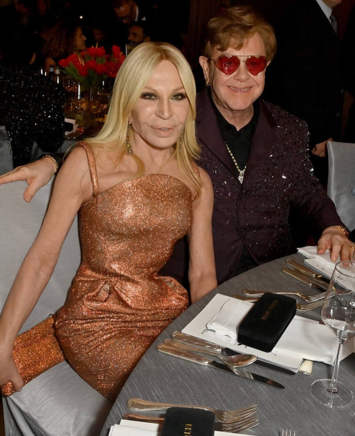 Donatella Versace and Elton John