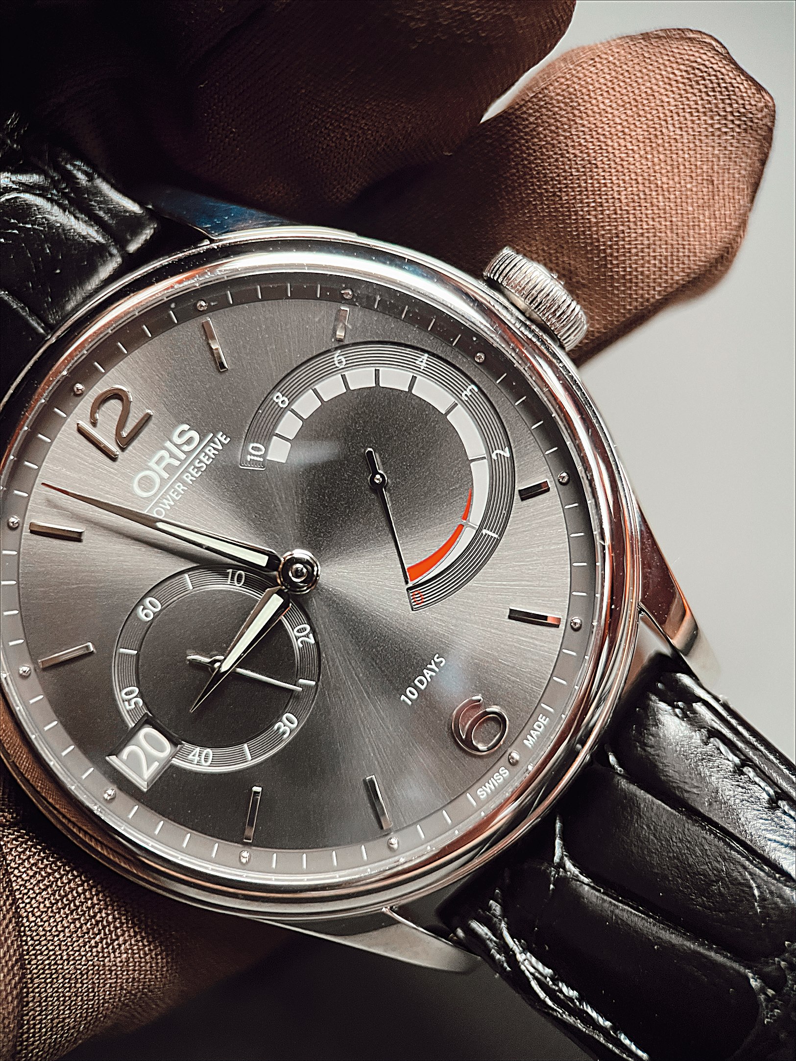 This Oris watch has a ten day power reserve, which means the hairsping is both extremely thin and extremely long