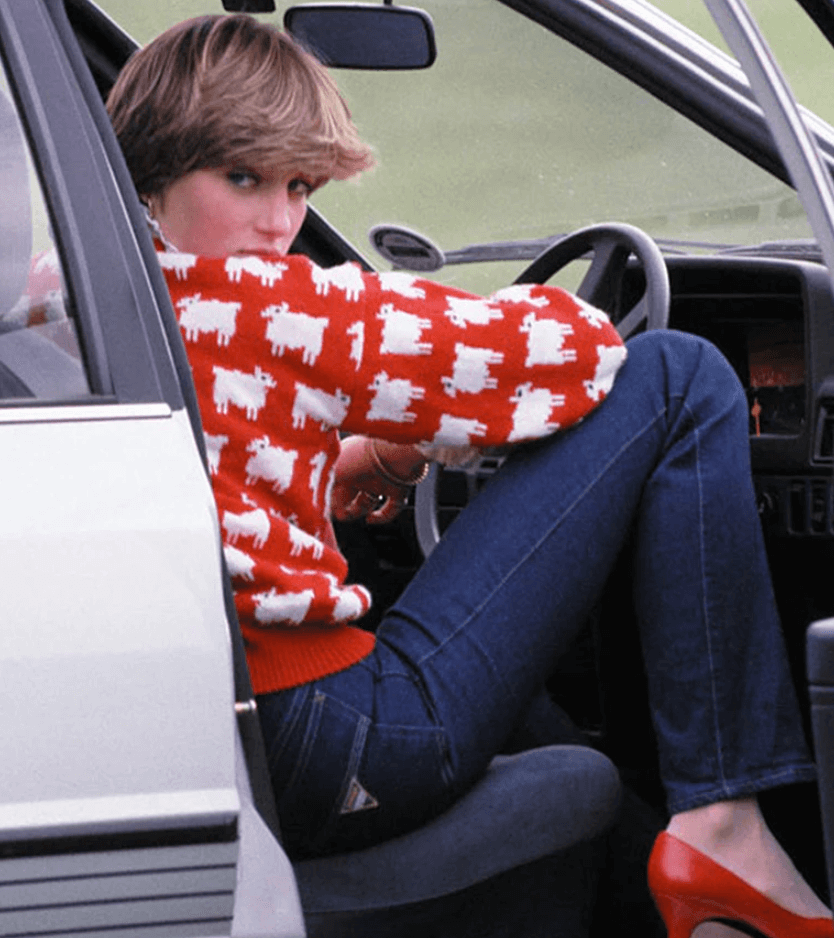 Princess Diana wearing the black sheep sweater