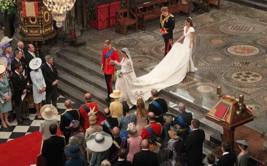 The royal newlyweds exiting Westminster Abbey