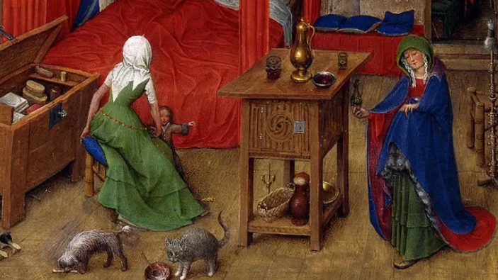 The earliest recorded Löwchen in Jan van Eyck's "The Birth of John the Baptist" 