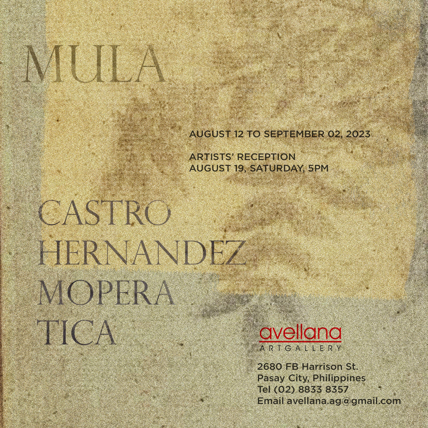 The official invite of Avellana Art Gallery's "Mula" exhibition