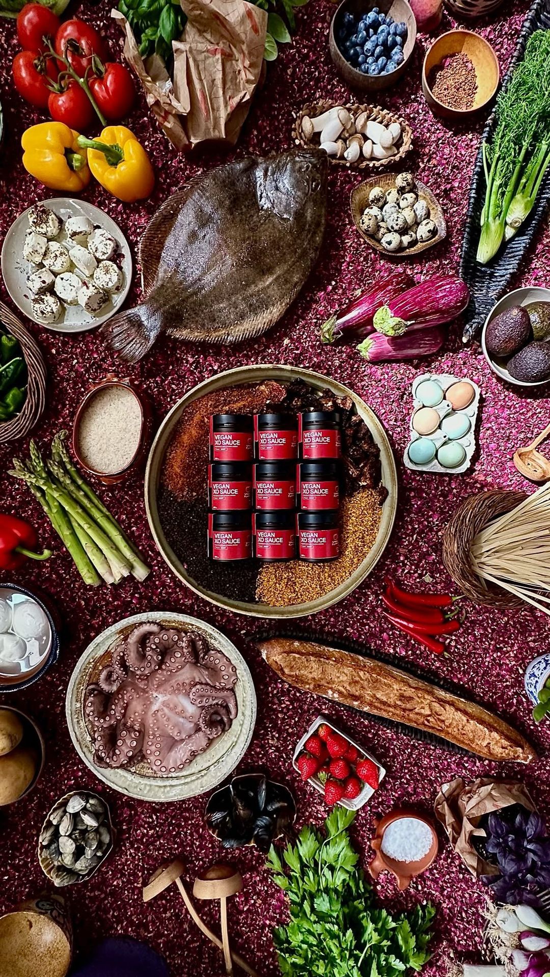 Noma Projects' Vegan XO Sauce surrounded by ingredients.