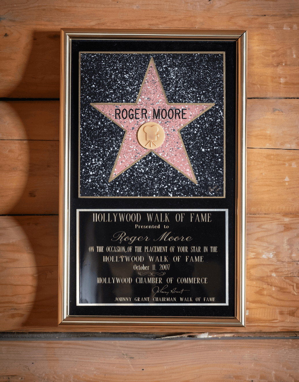 Sir Roger Moore's 'Hollywood Walk of Fame' presentation plaque