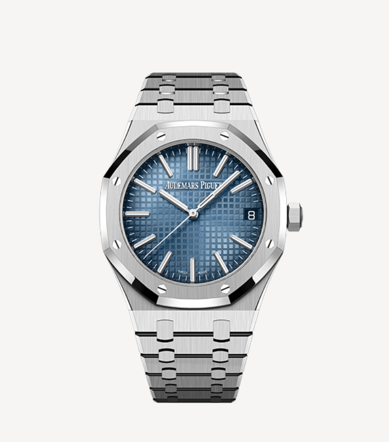 Audemars Piguet’s signature "Grande Tapisserie" dial is the centre of attention in this 41mm white gold model thanks to a new smoked blue dial that enhances the motif.