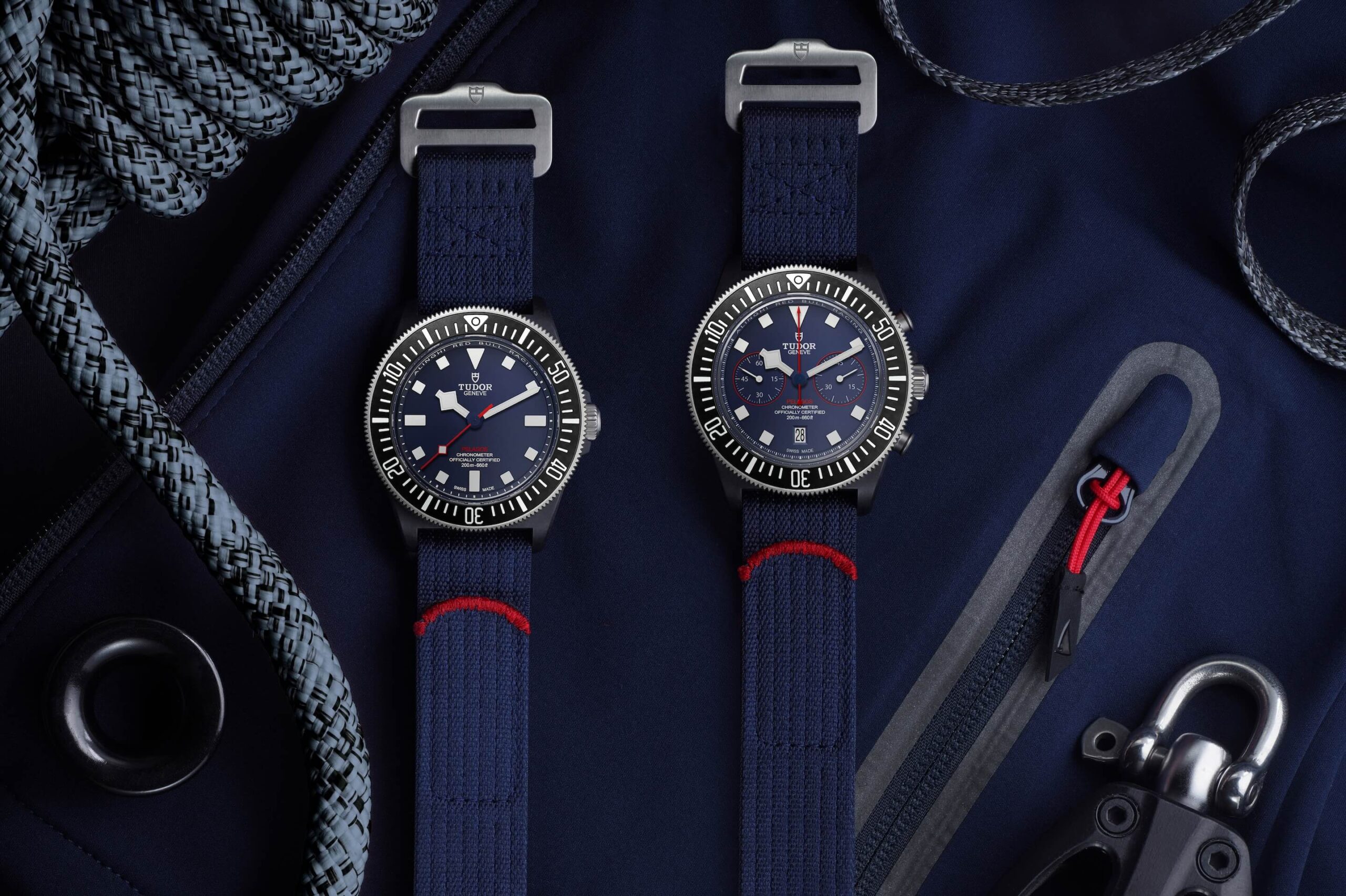 The Pelagos FXD time-only variation (left) along with its chronograph counterpart (right)