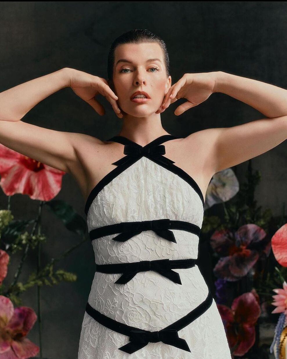 Milla Jovovich modeling for Rodarte