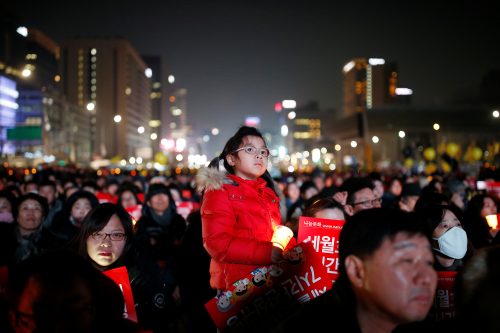 Participants in one of South Korea's candlelight protests in 2016