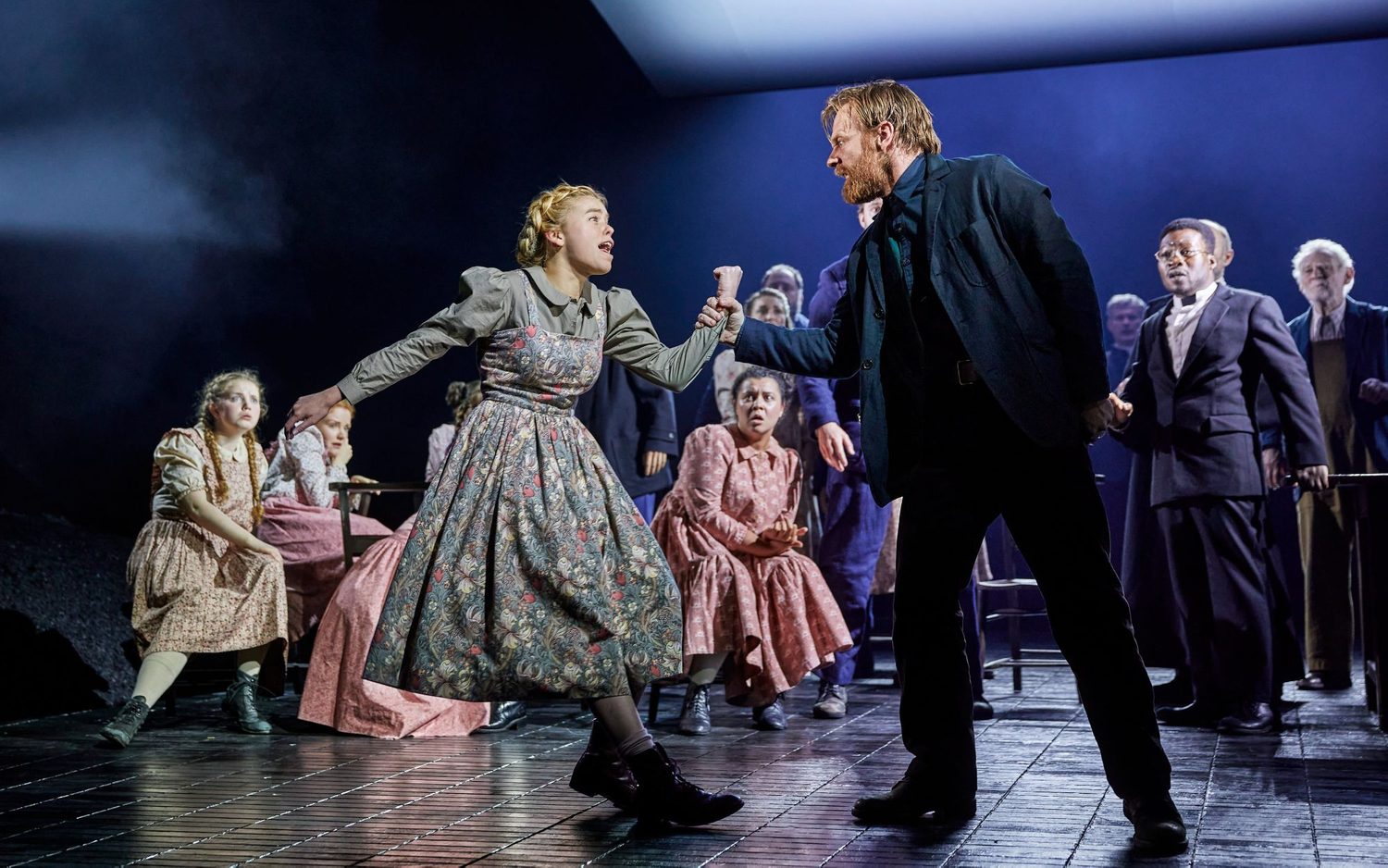 Milly Alcock and Brian Gleeson as Abigail Williams and John Proctor in The Crucible