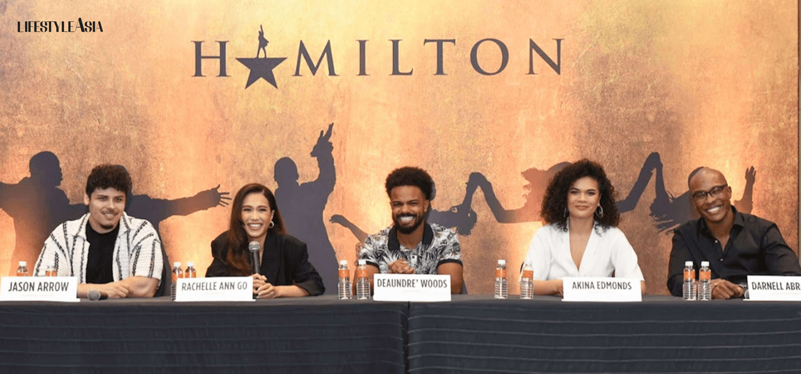 L-R: Jason Arrow, Rachelle Ann Go, Deaundre' Woods, Akina Edmonds, and Darnell Abraham in a press conference at Solaire