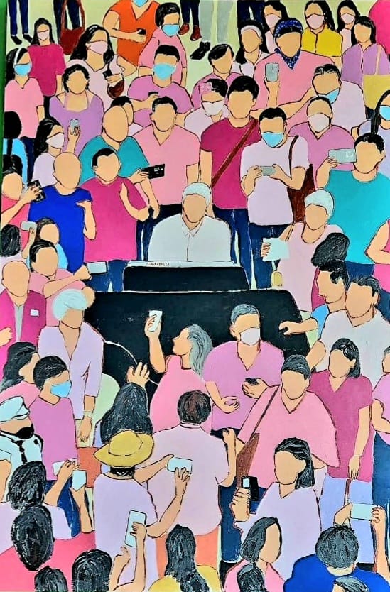 Cayabyab’s “We will, we will Rockwell” (48 x 72 inches, acrylic on canvas)