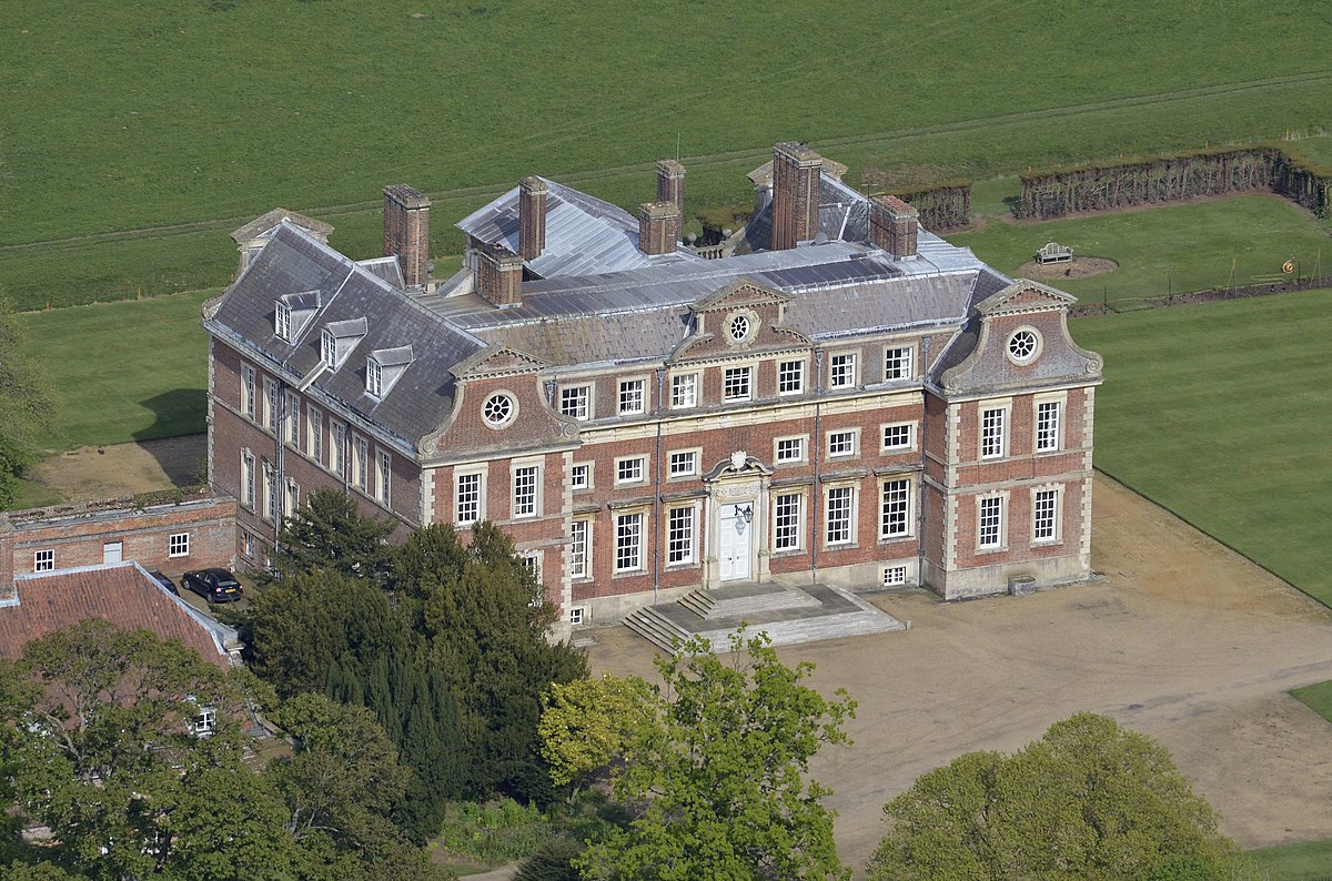 An aerial view of Raynham Hall