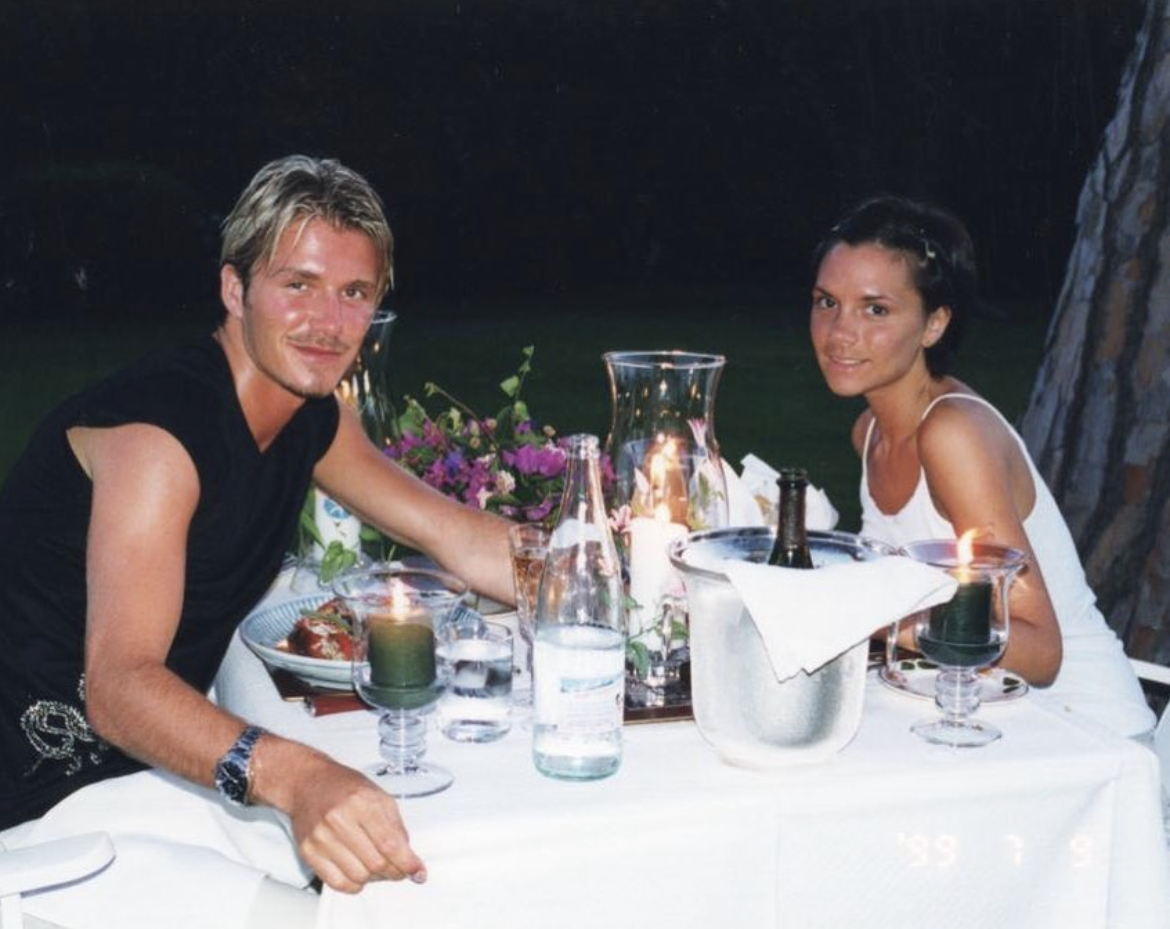 David Beckham and Victoria Beckham having a nice dinner