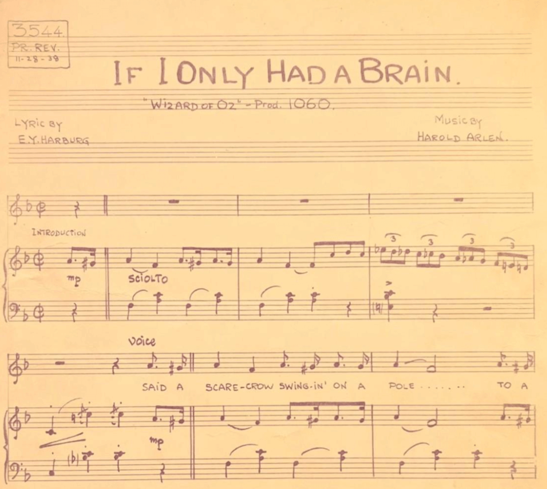 One of the musical scores for auction, “If I Only Had A Brain”