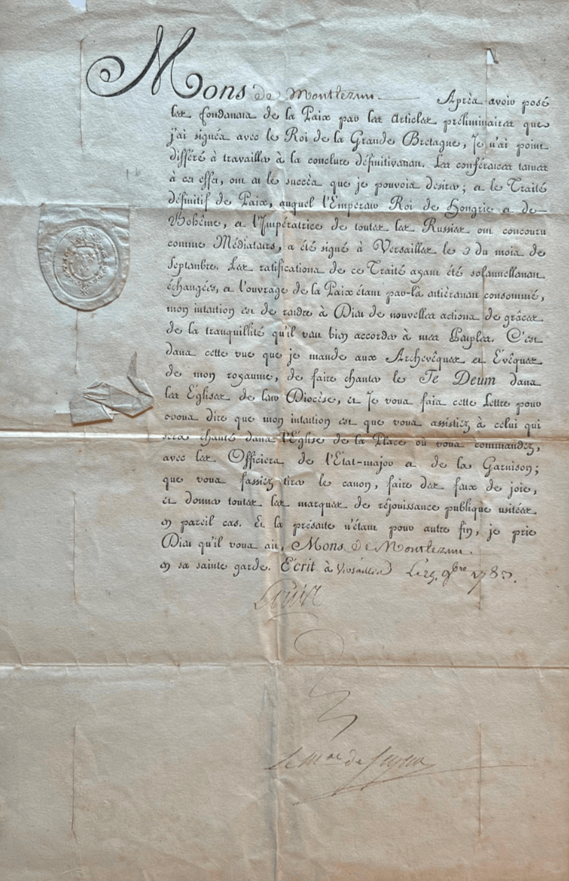 The letter then King of France Louis XVI wrote